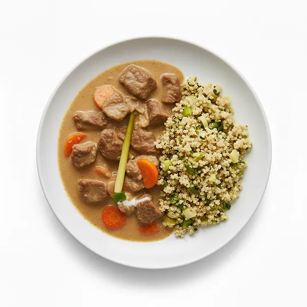 Coconut milk beef stew with lemongrass quinoa mix